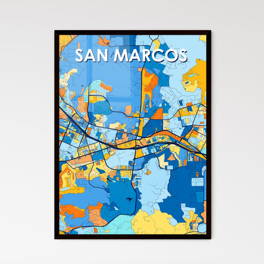 SAN MARCOS CALIFORNIA Vibrant Colorful Art Map Poster Blue Orange