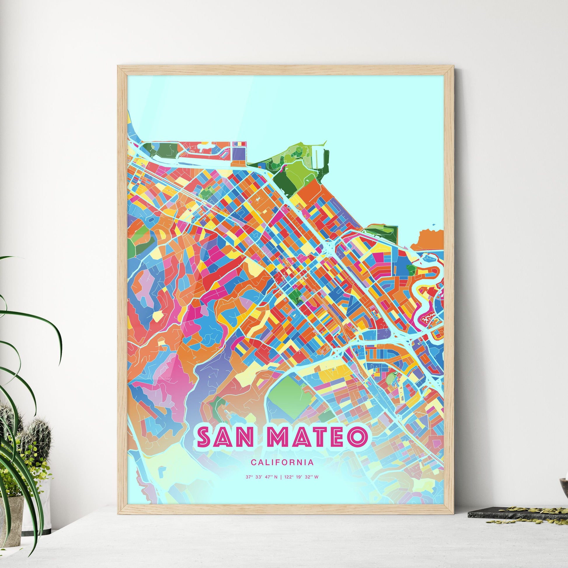 Colorful San Mateo California Fine Art Map Crazy Colors