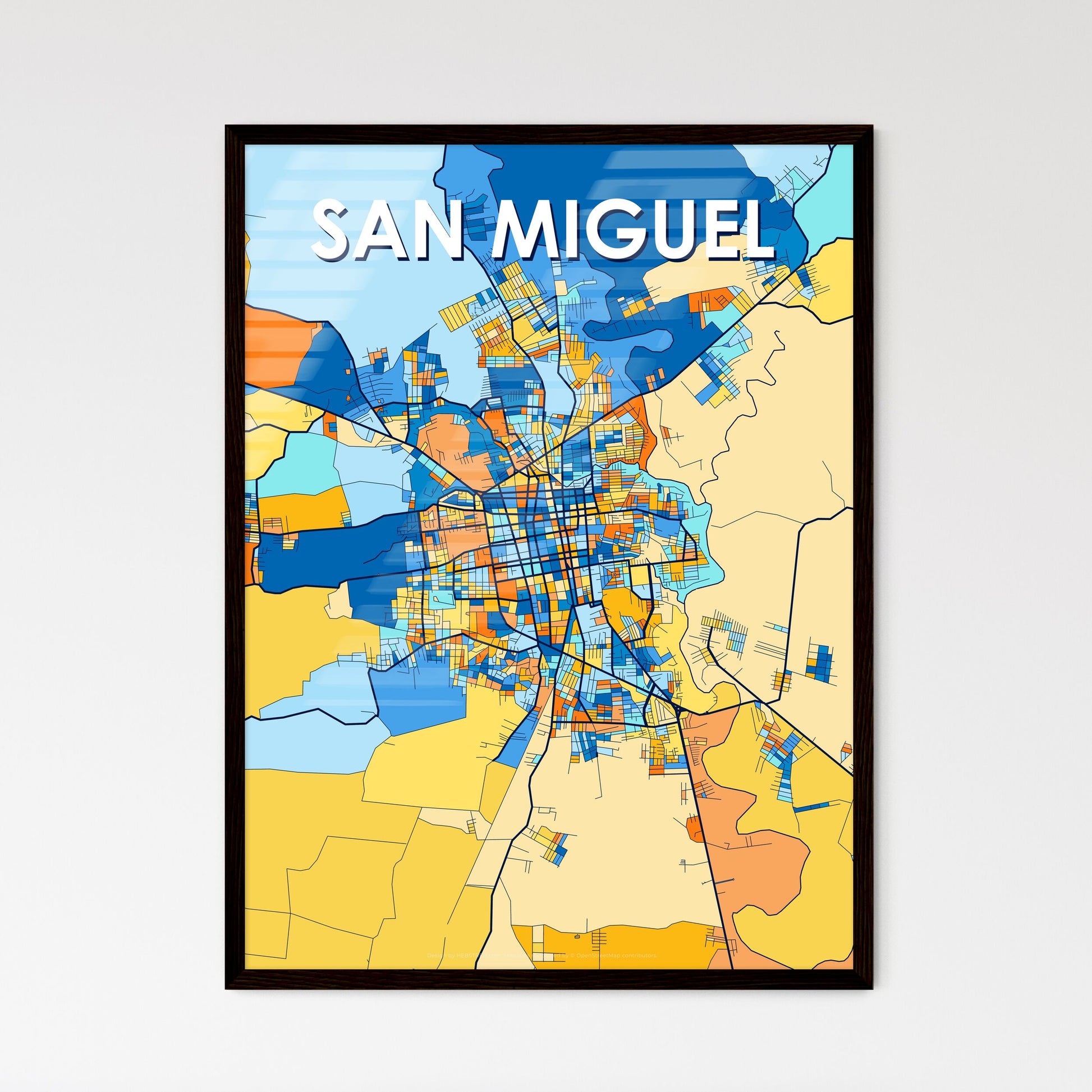 SAN MIGUEL EL SALVADOR Vibrant Colorful Art Map Poster Blue Orange