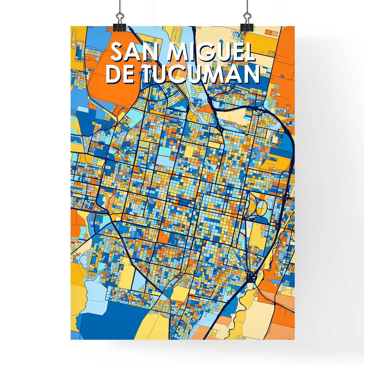 SAN MIGUEL DE TUCUMAN ARGENTINA Vibrant Colorful Art Map Poster Blue Orange