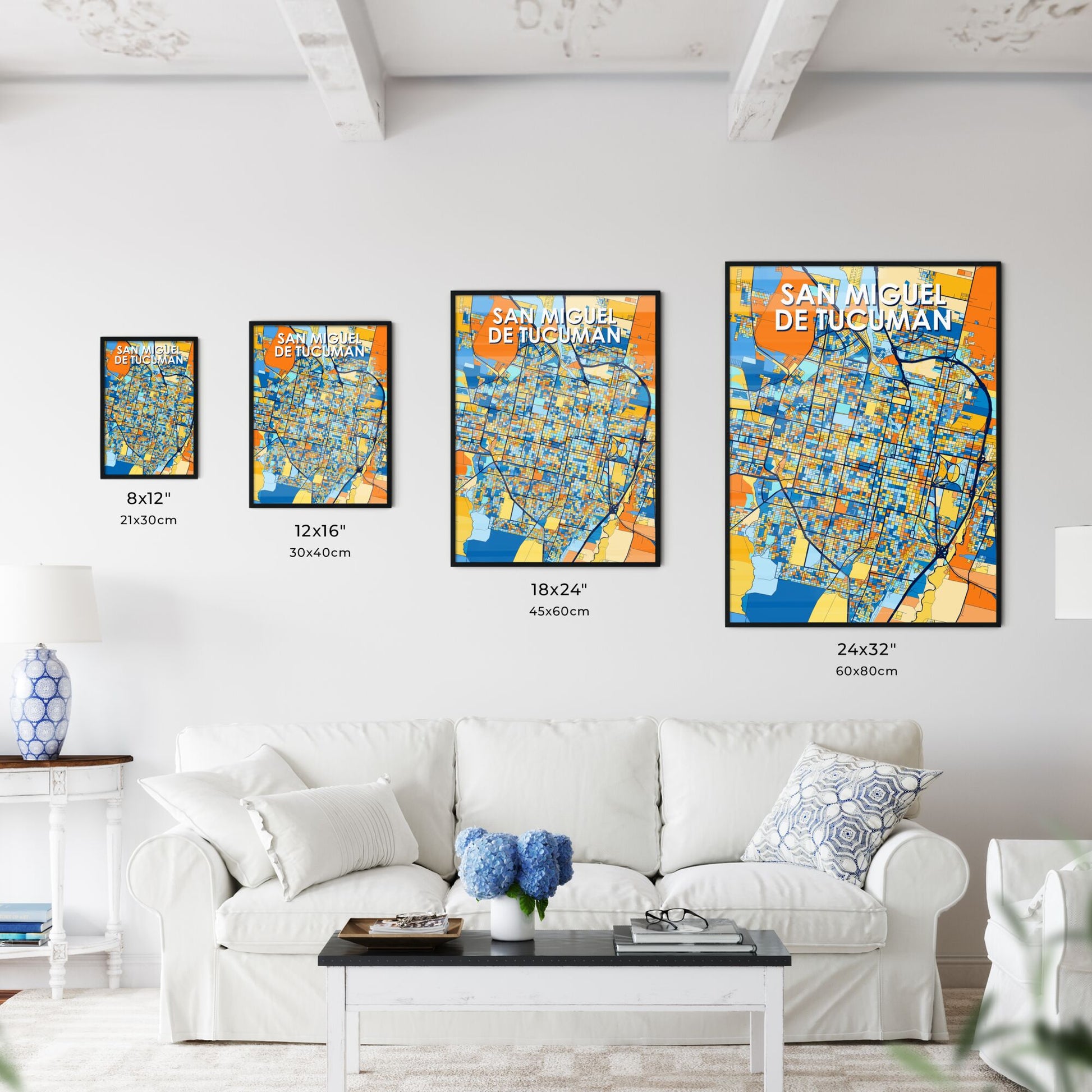 SAN MIGUEL DE TUCUMAN ARGENTINA Vibrant Colorful Art Map Poster Blue Orange