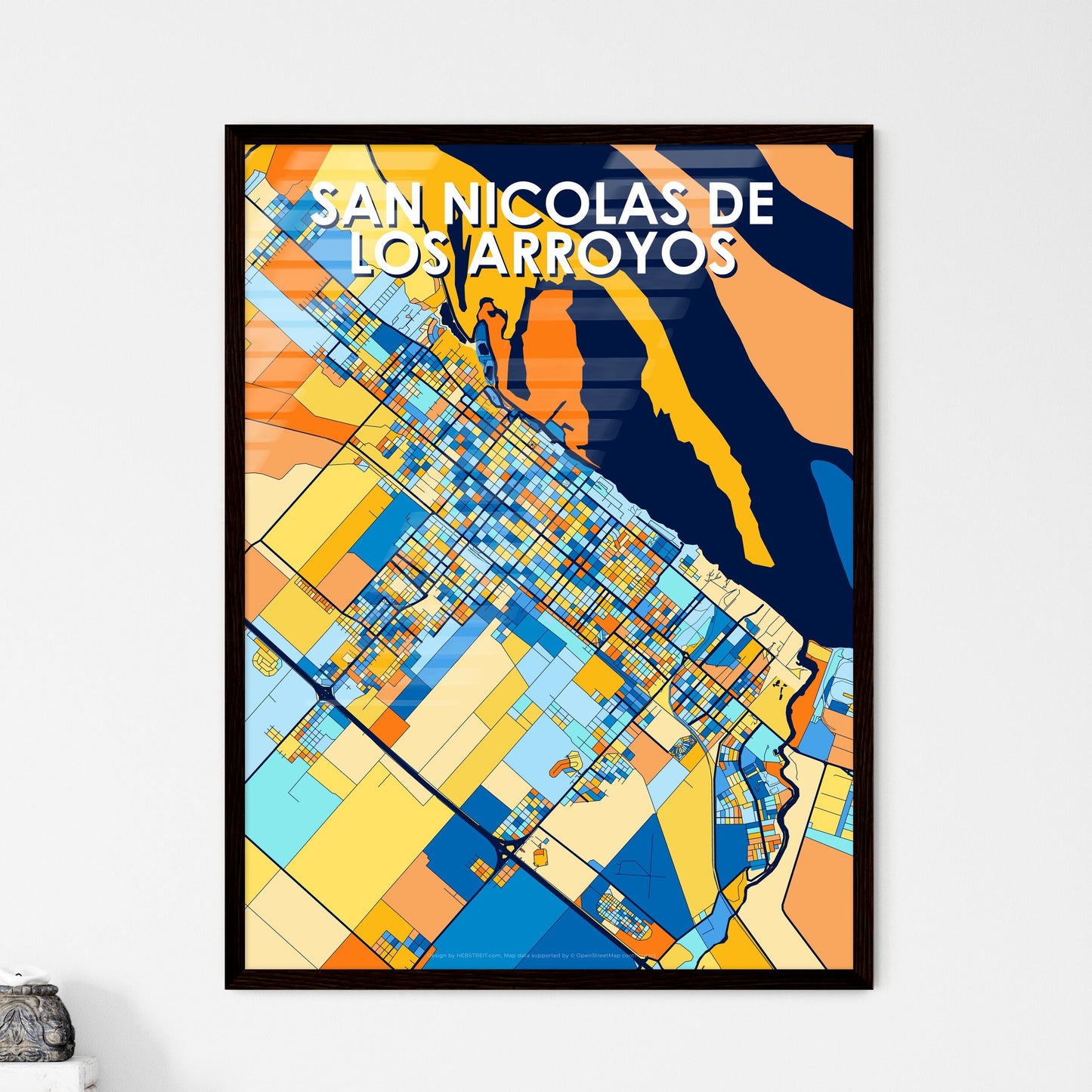 SAN NICOLAS DE LOS ARROYOS ARGENTINA Vibrant Colorful Art Map Poster Blue Orange