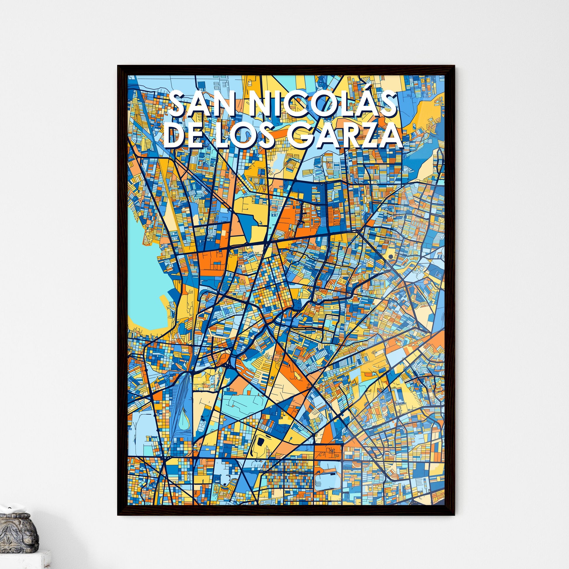 SAN NICOLÁS DE LOS GARZA MEXICO Vibrant Colorful Art Map Poster Blue Orange