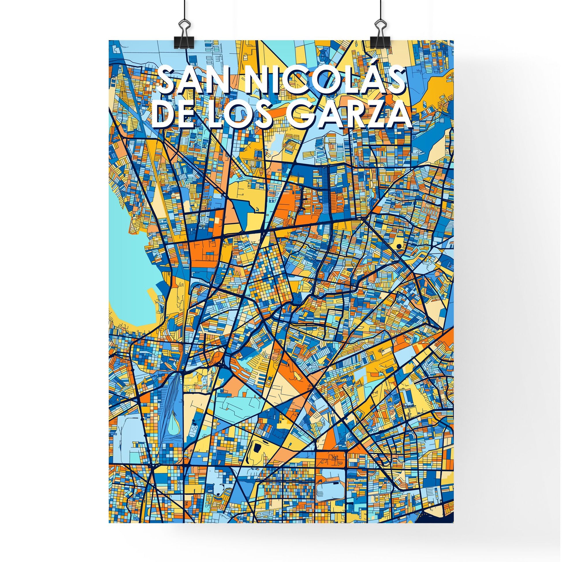 SAN NICOLÁS DE LOS GARZA MEXICO Vibrant Colorful Art Map Poster Blue Orange