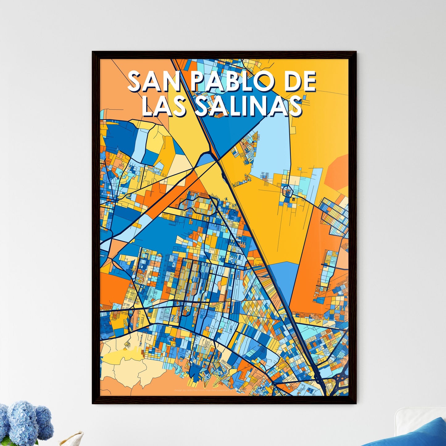 SAN PABLO DE LAS SALINAS MEXICO Vibrant Colorful Art Map Poster Blue Orange