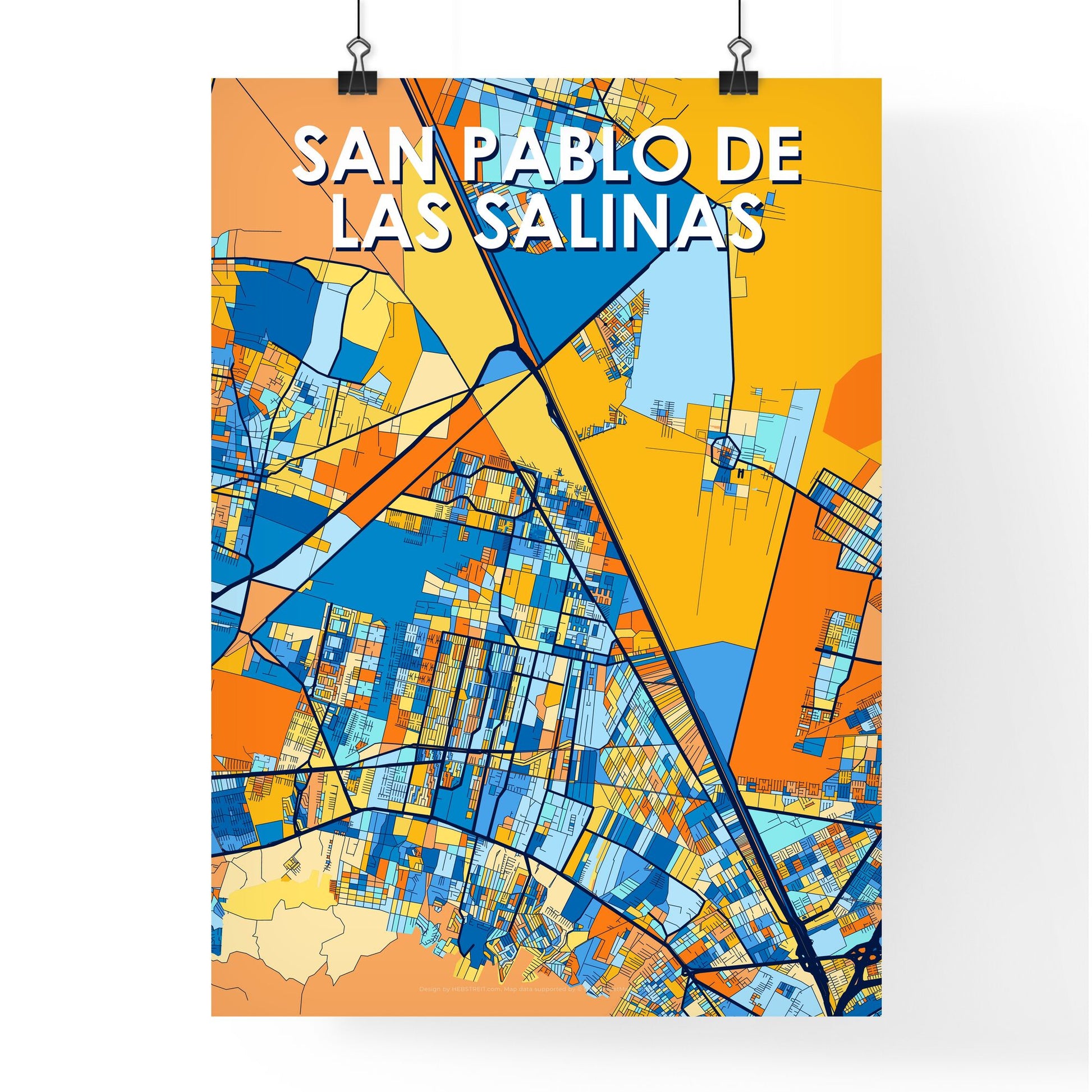 SAN PABLO DE LAS SALINAS MEXICO Vibrant Colorful Art Map Poster Blue Orange