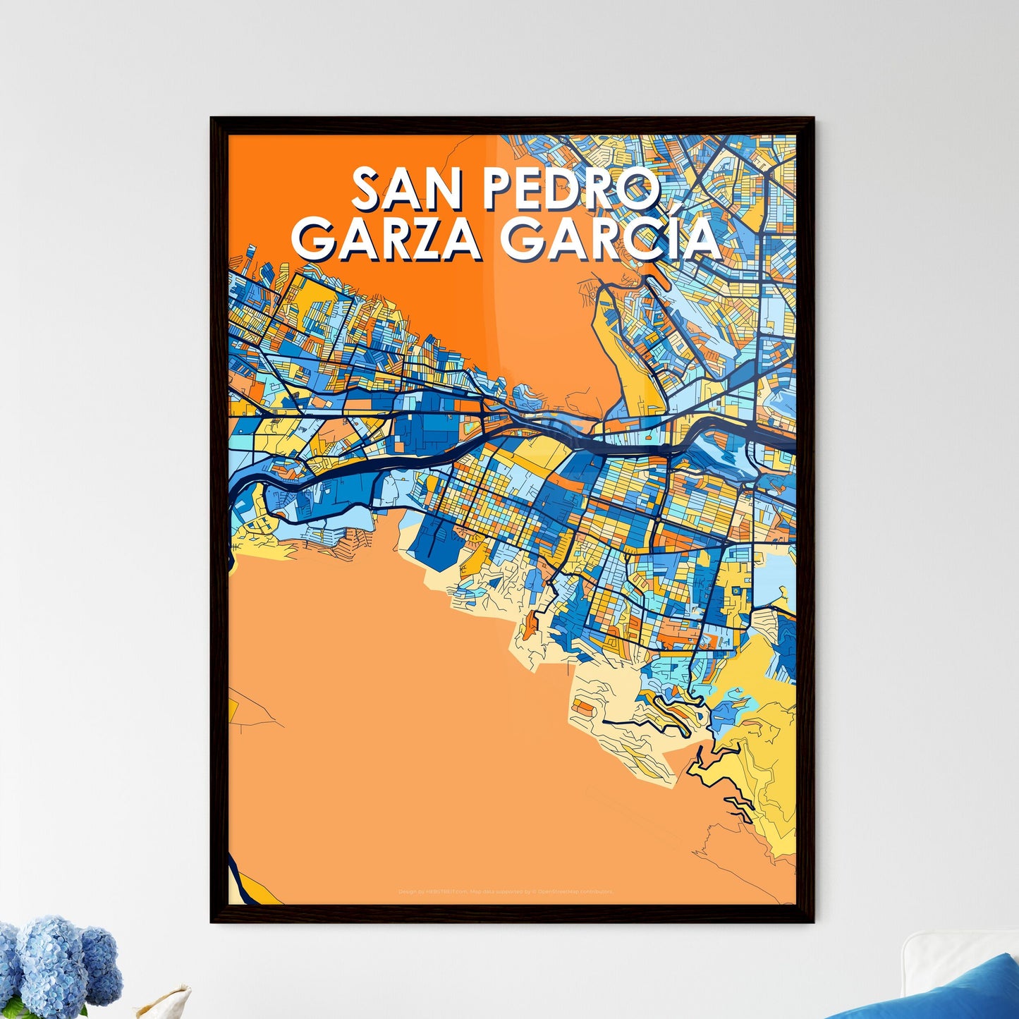 SAN PEDRO GARZA GARCÍA MEXICO Vibrant Colorful Art Map Poster Blue Orange