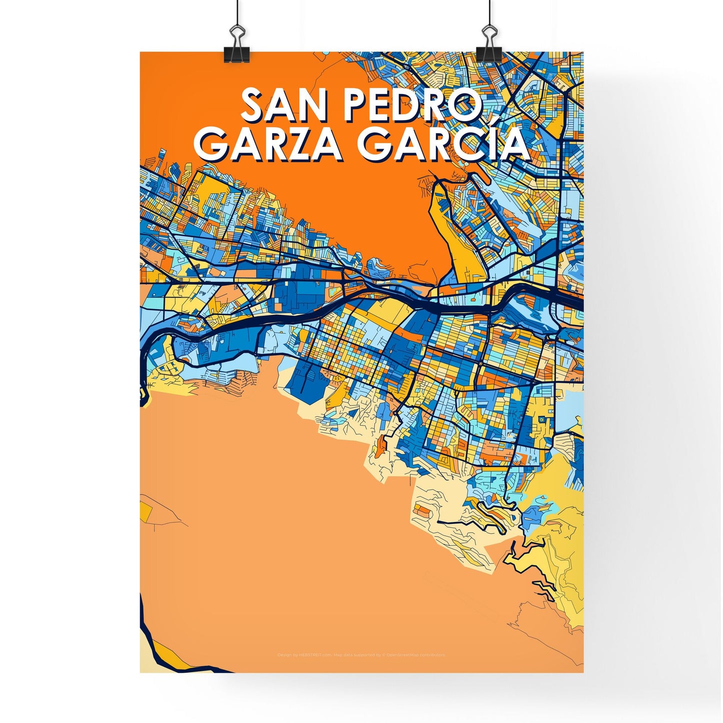 SAN PEDRO GARZA GARCÍA MEXICO Vibrant Colorful Art Map Poster Blue Orange