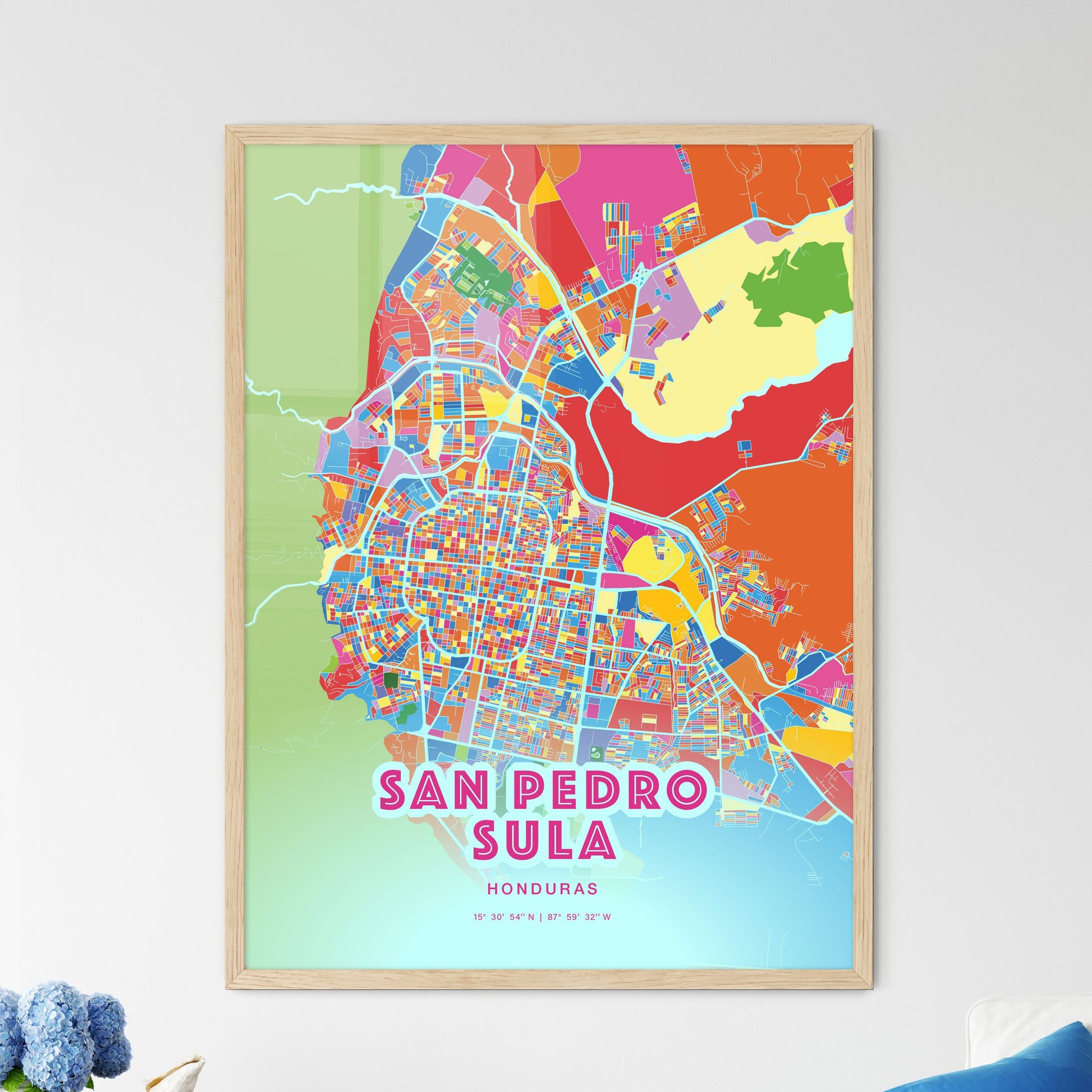 Colorful San Pedro Sula Honduras Fine Art Map Crazy Colors