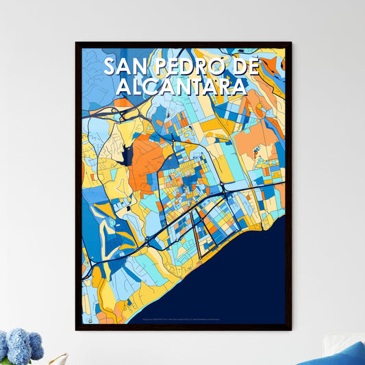 SAN PEDRO DE ALCÁNTARA SPAIN Vibrant Colorful Art Map Poster Blue Orange