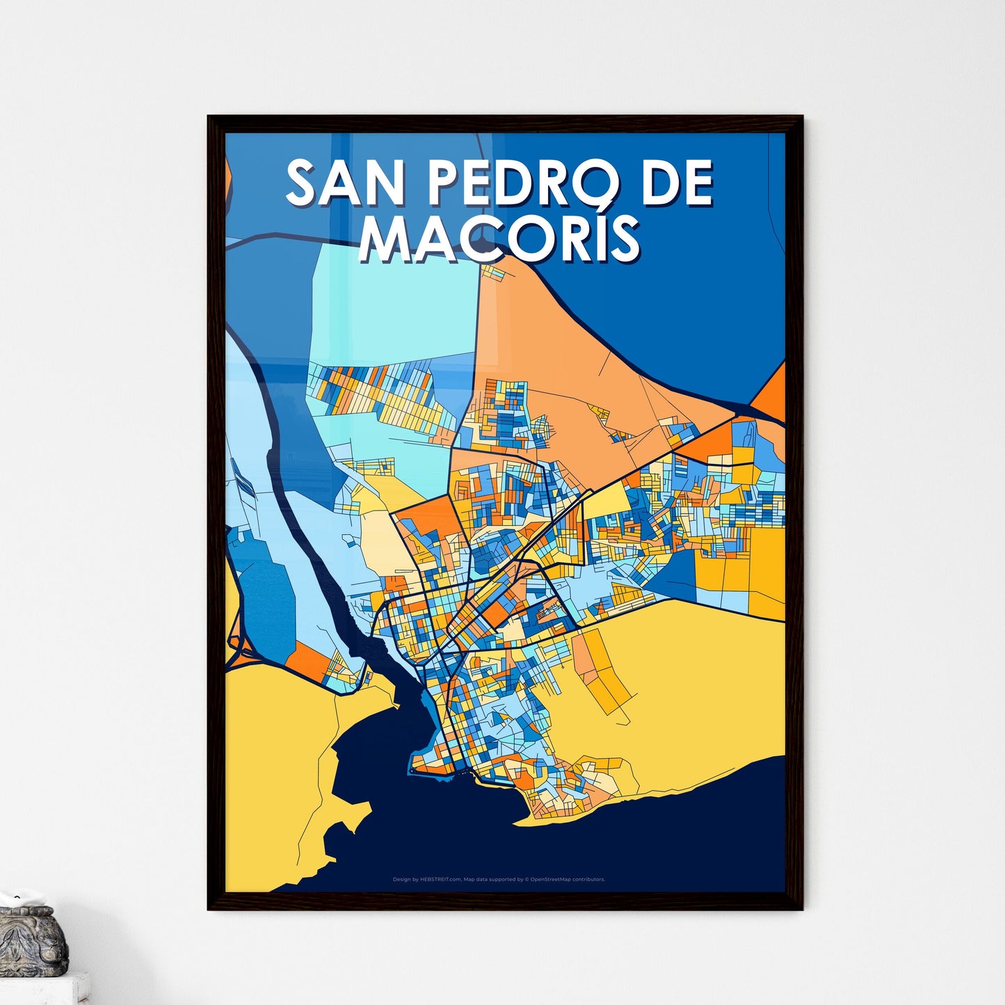 SAN PEDRO DE MACORÍS DOMINICAN REPUBLIC Vibrant Colorful Art Map Poster Blue Orange