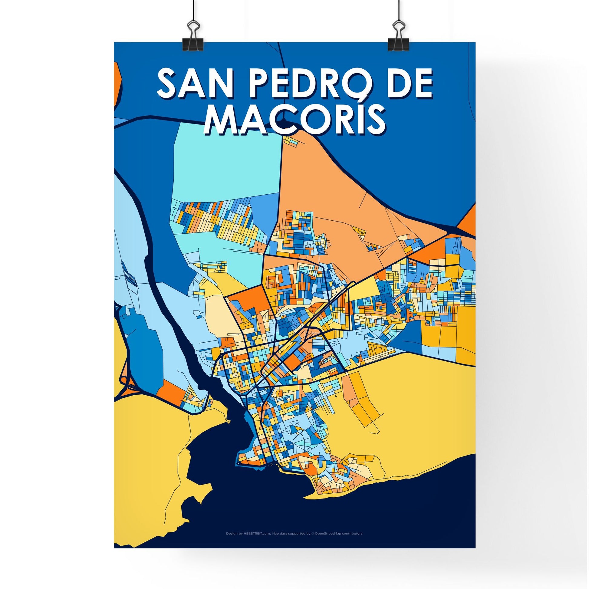 SAN PEDRO DE MACORÍS DOMINICAN REPUBLIC Vibrant Colorful Art Map Poster Blue Orange