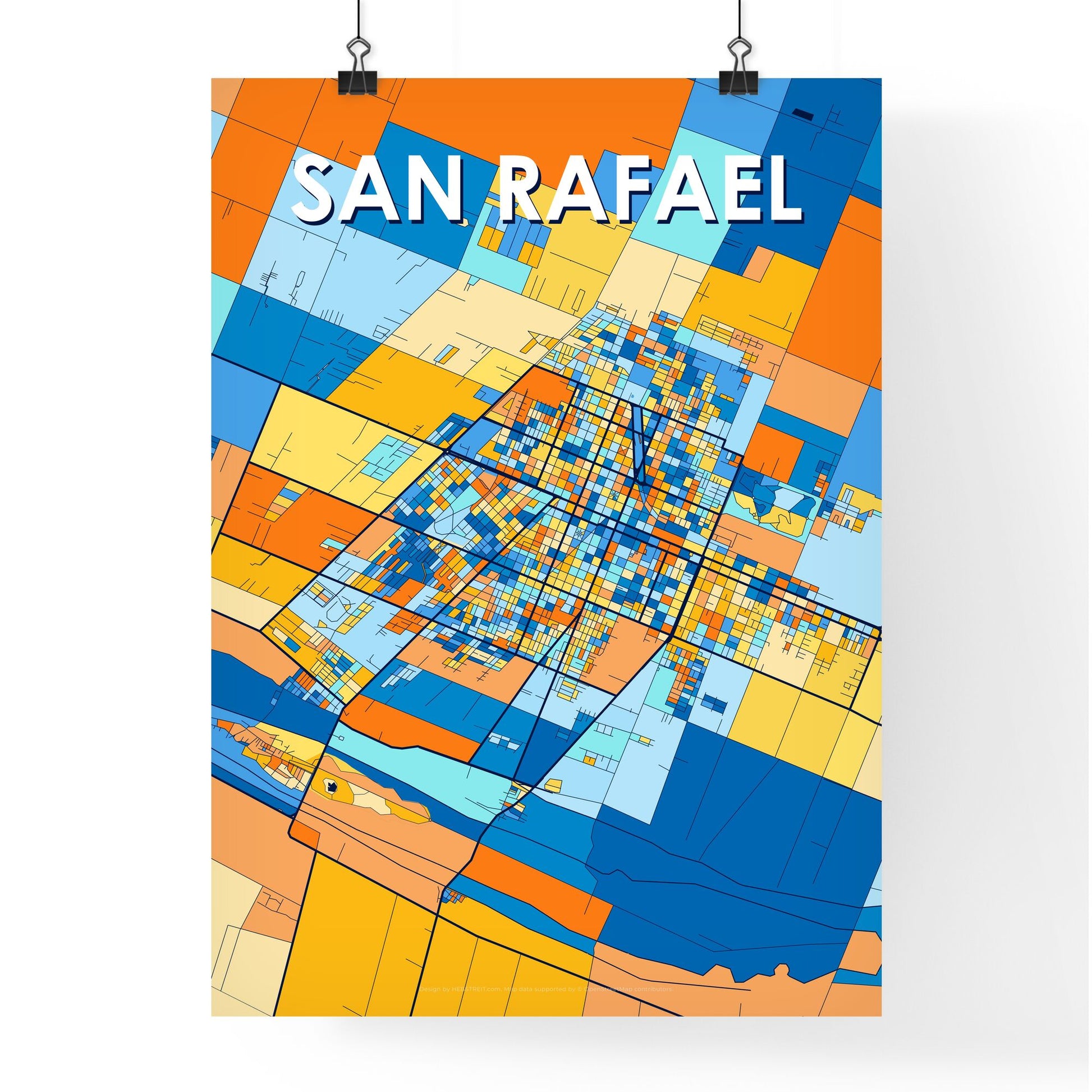 SAN RAFAEL ARGENTINA Vibrant Colorful Art Map Poster Blue Orange