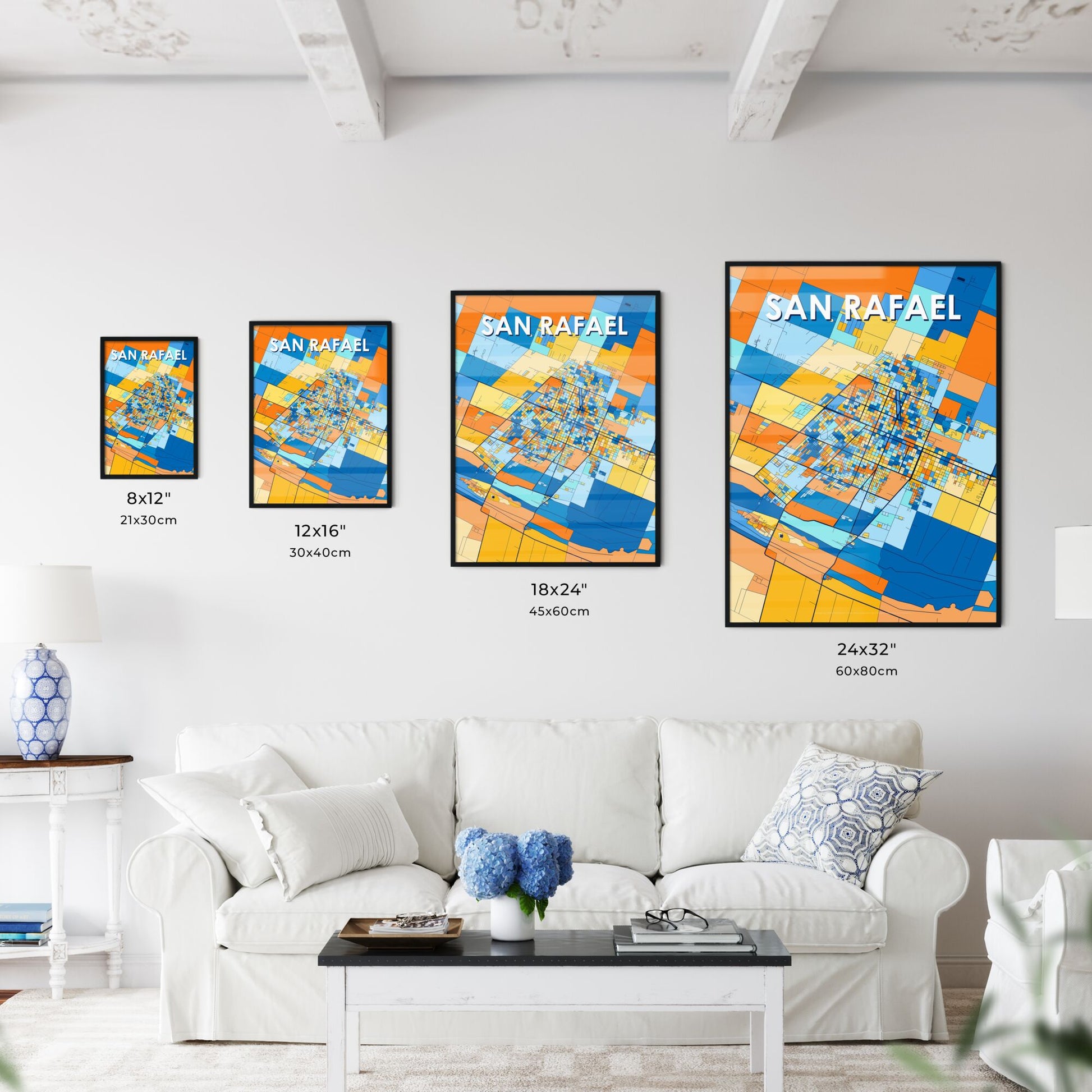 SAN RAFAEL ARGENTINA Vibrant Colorful Art Map Poster Blue Orange