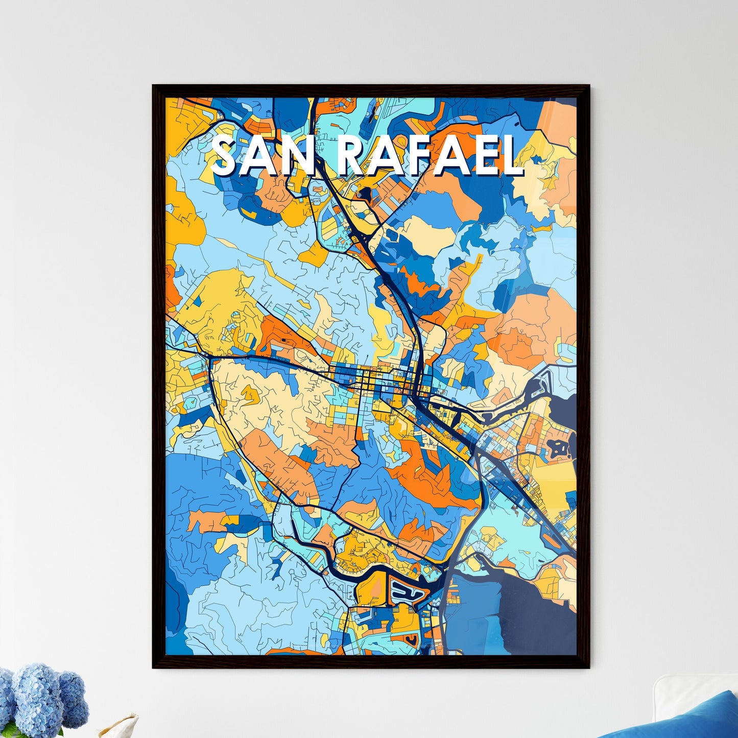 SAN RAFAEL CALIFORNIA Vibrant Colorful Art Map Poster Blue Orange