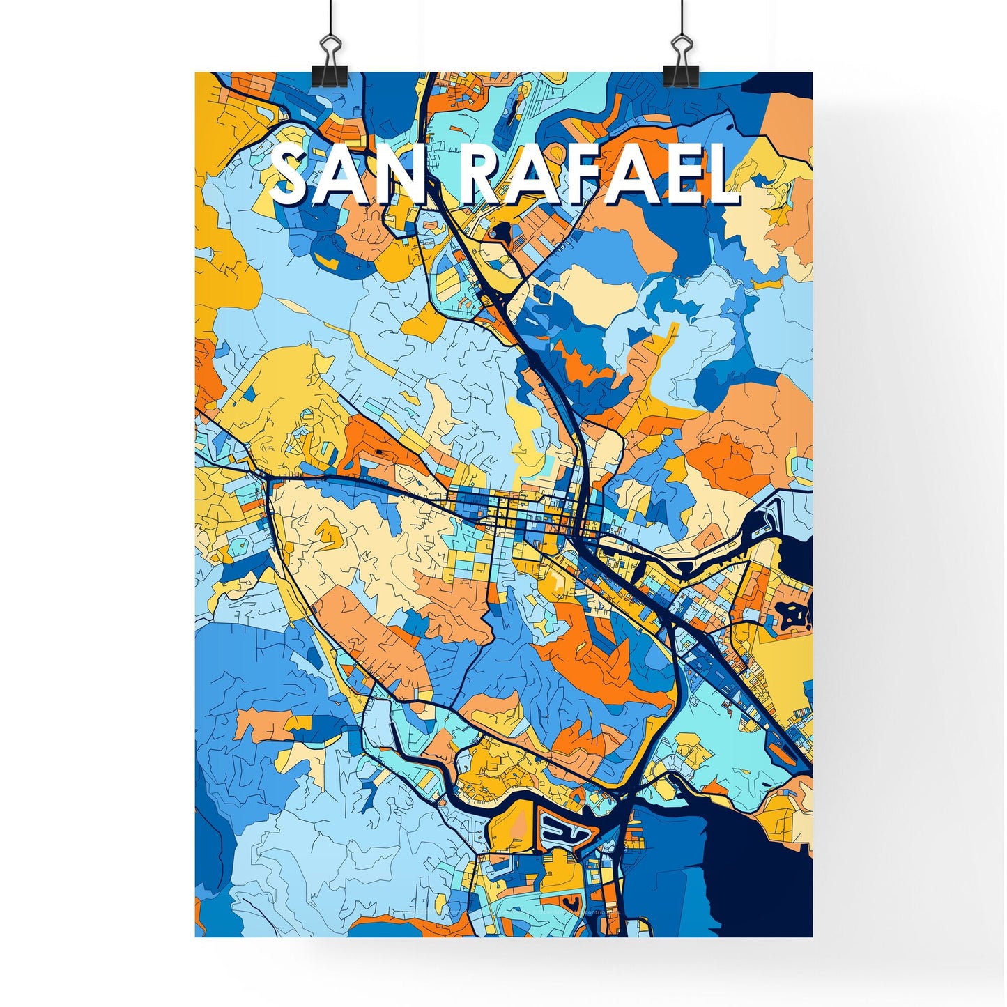 SAN RAFAEL CALIFORNIA Vibrant Colorful Art Map Poster Blue Orange