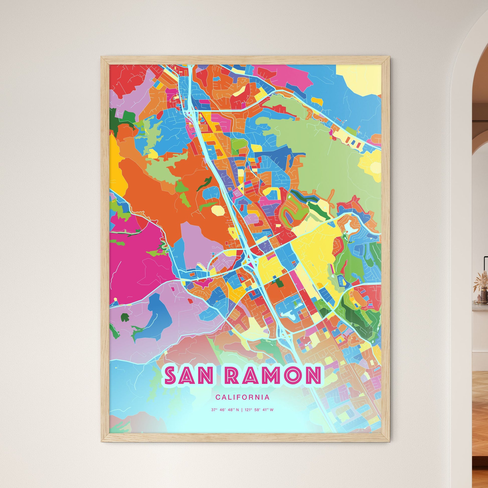 Colorful San Ramon California Fine Art Map Crazy Colors