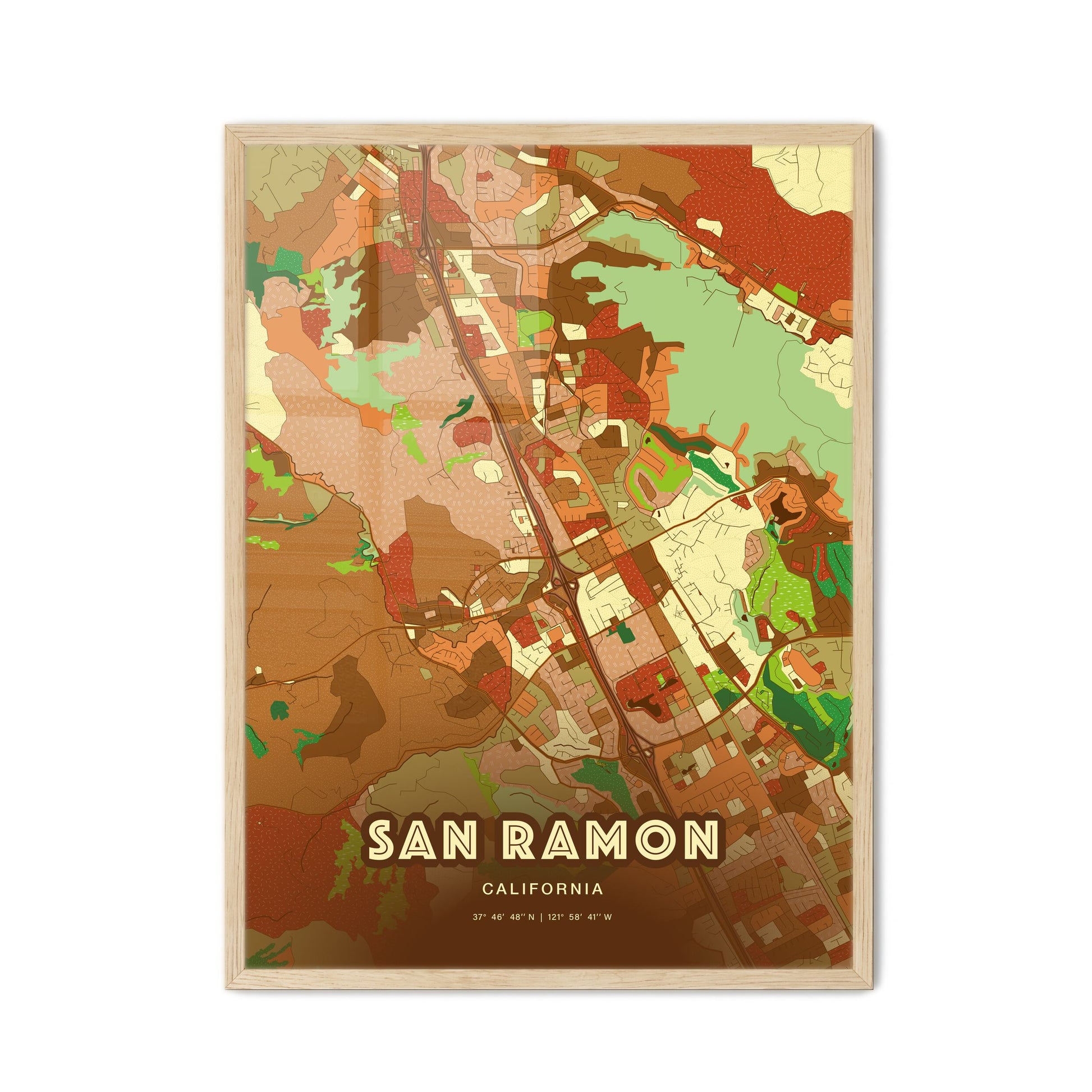 Colorful San Ramon California Fine Art Map Farmhouse