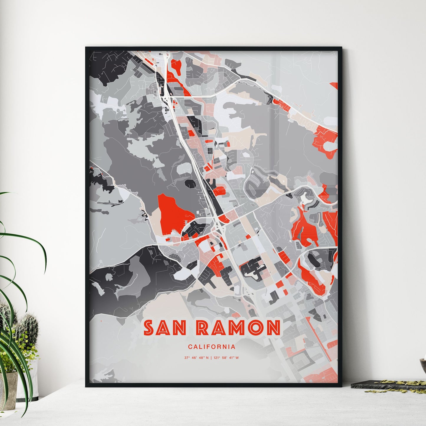 Colorful San Ramon California Fine Art Map Modern Expressive