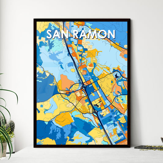 SAN RAMON CALIFORNIA Vibrant Colorful Art Map Poster Blue Orange