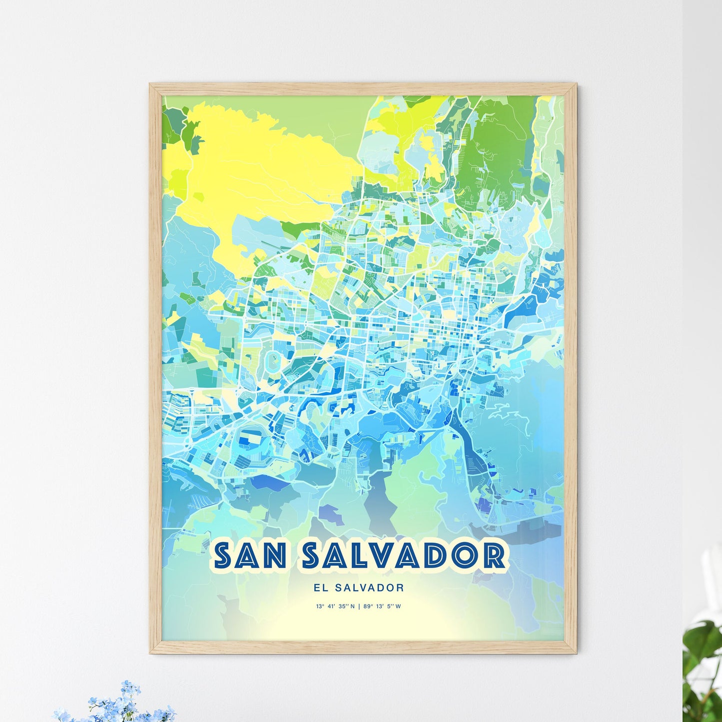 Colorful San Salvador El Salvador Fine Art Map Cool Blue