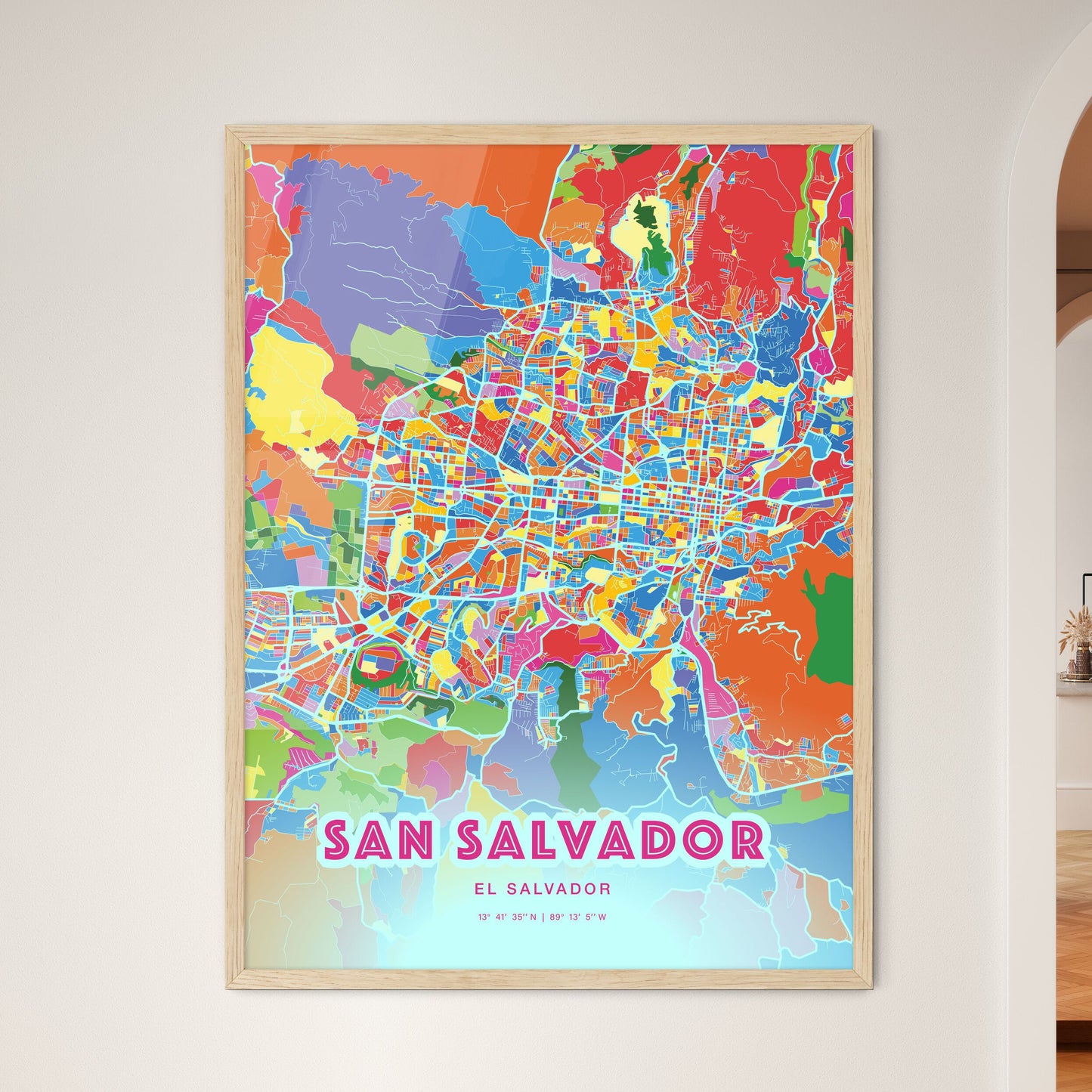 Colorful San Salvador El Salvador Fine Art Map Crazy Colors