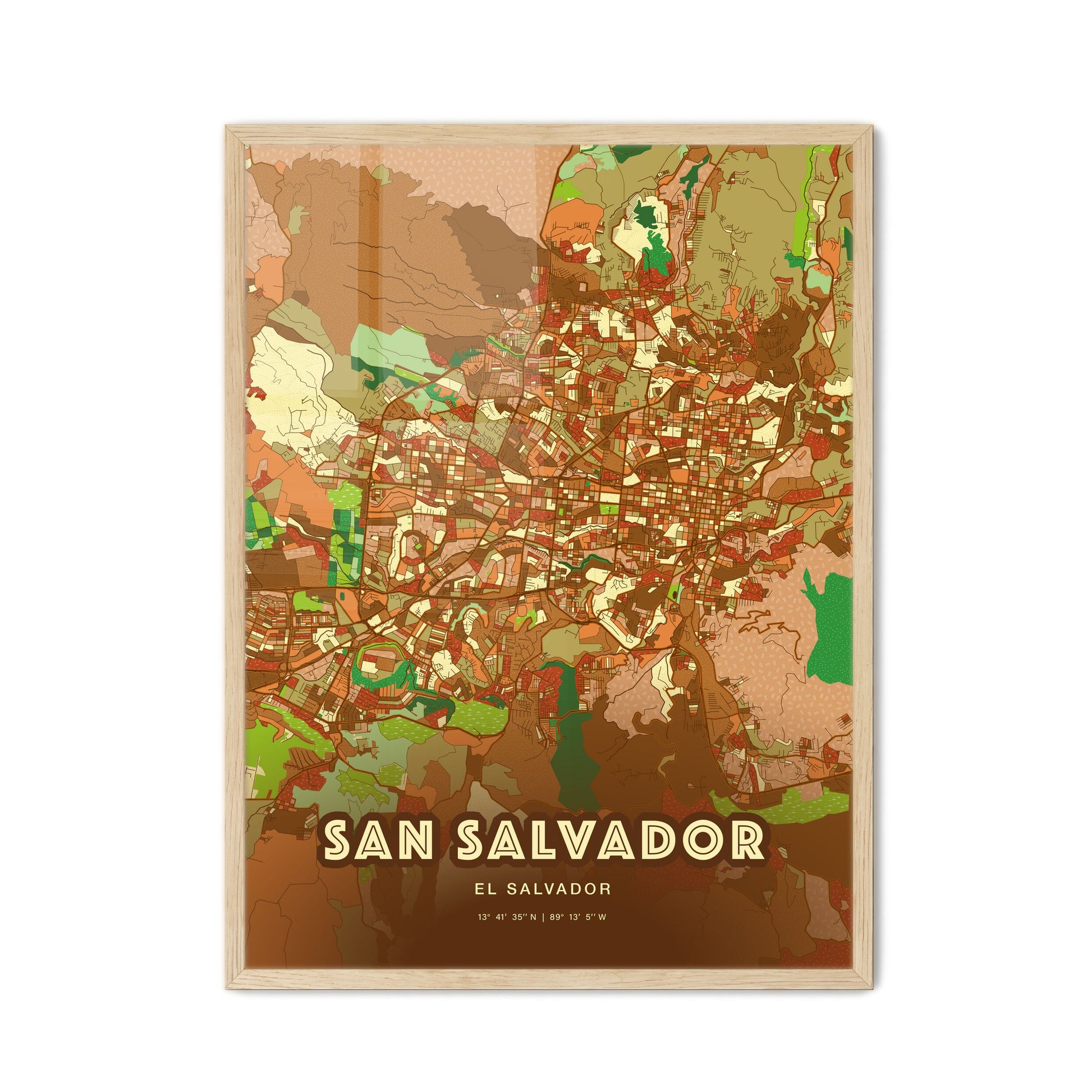 Colorful San Salvador El Salvador Fine Art Map Farmhouse