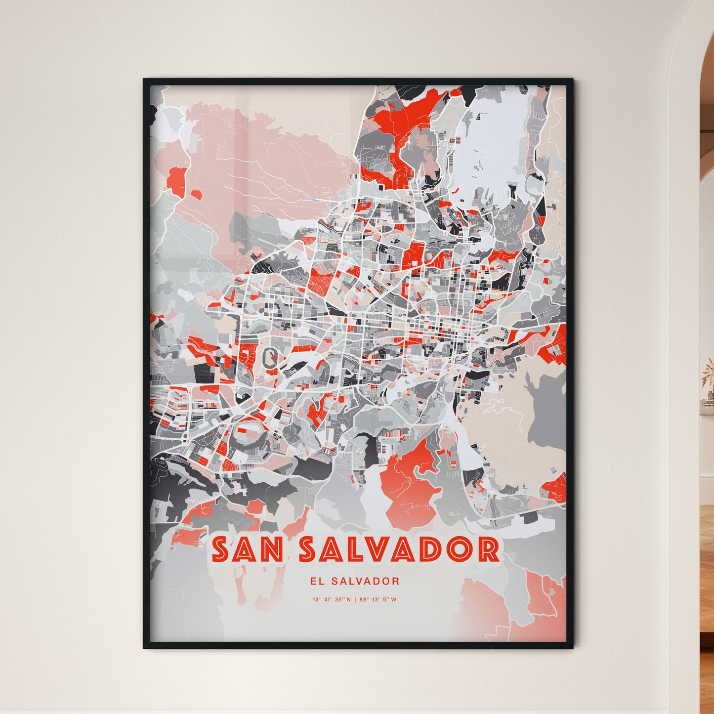 Colorful San Salvador El Salvador Fine Art Map Modern Expressive