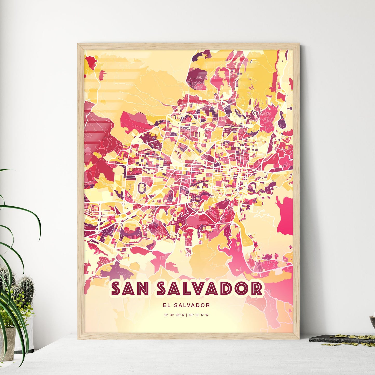 Colorful San Salvador El Salvador Fine Art Map Hot Red