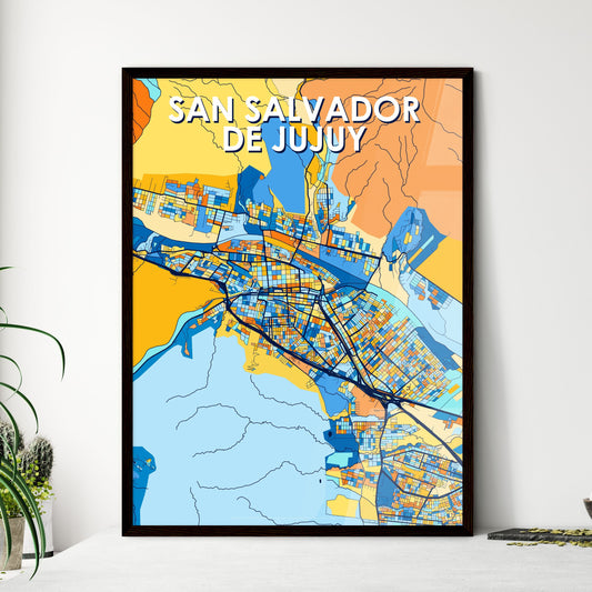 SAN SALVADOR DE JUJUY ARGENTINA Vibrant Colorful Art Map Poster Blue Orange