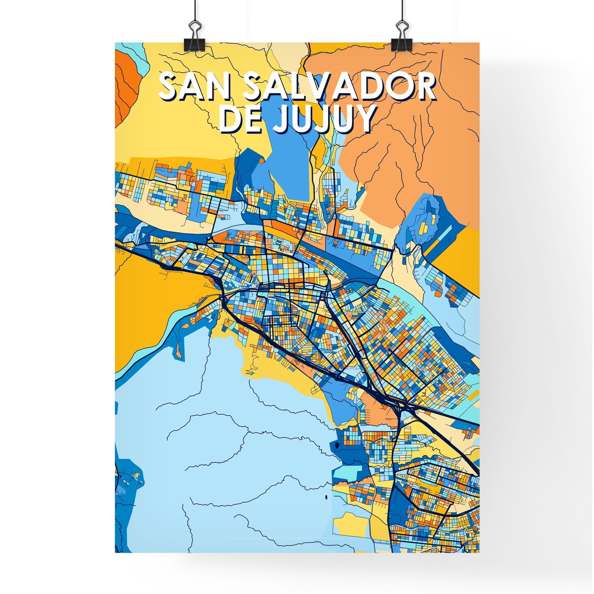 SAN SALVADOR DE JUJUY ARGENTINA Vibrant Colorful Art Map Poster Blue Orange