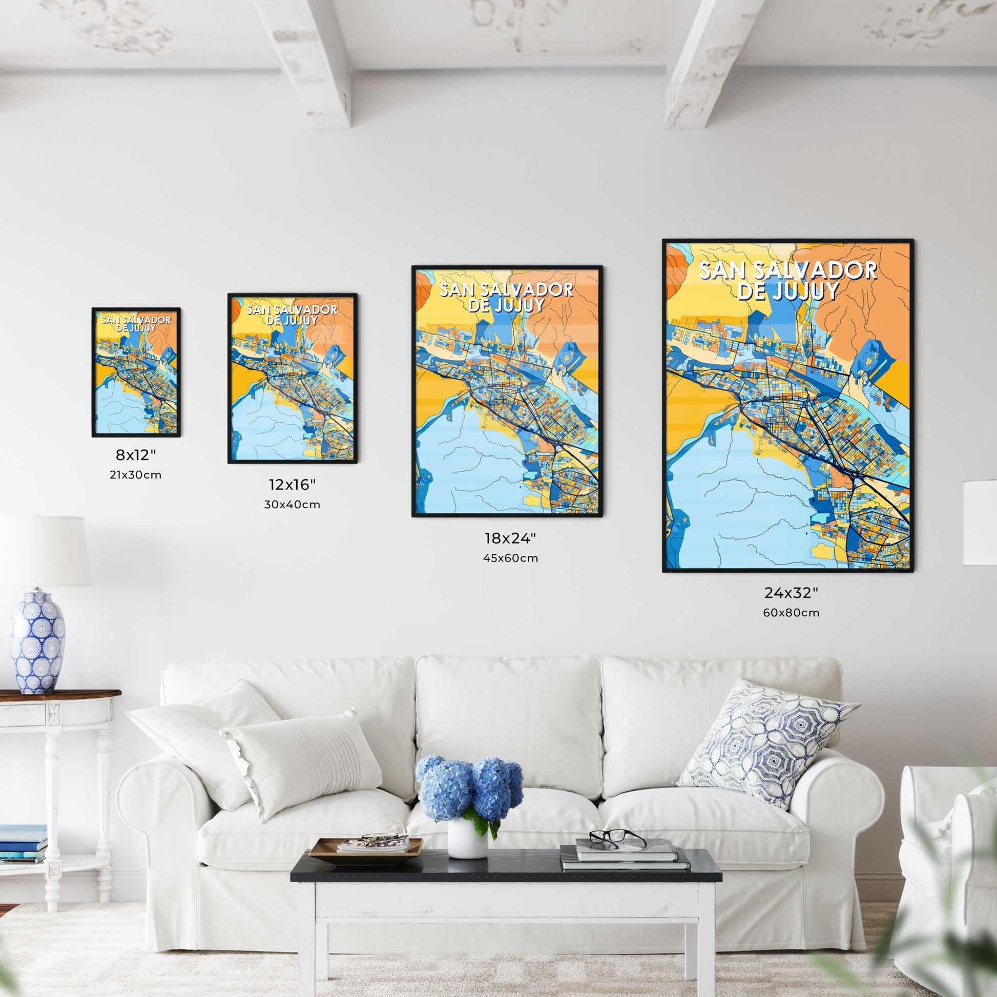 SAN SALVADOR DE JUJUY ARGENTINA Vibrant Colorful Art Map Poster Blue Orange