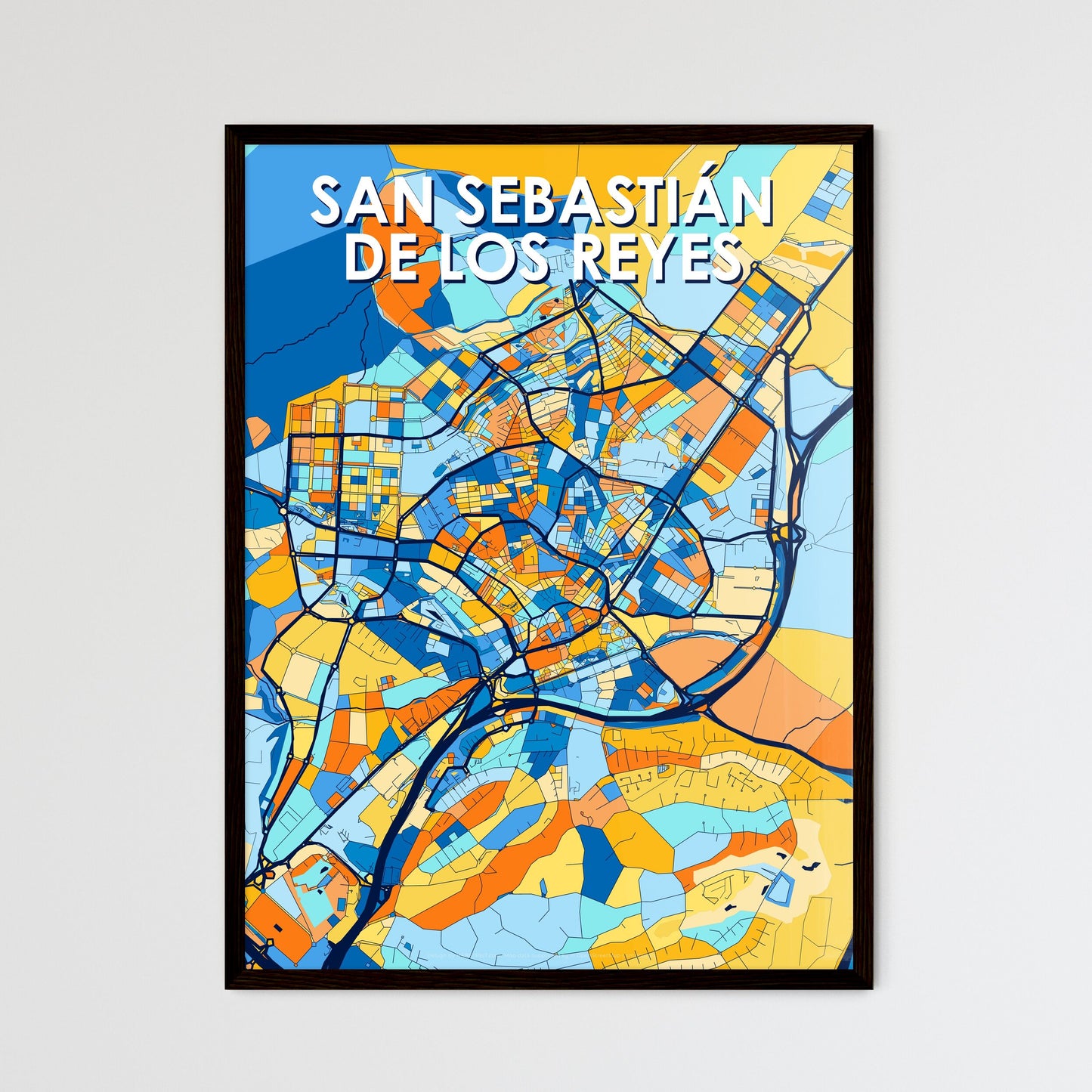 SAN SEBASTIÁN DE LOS REYES SPAIN Vibrant Colorful Art Map Poster Blue Orange