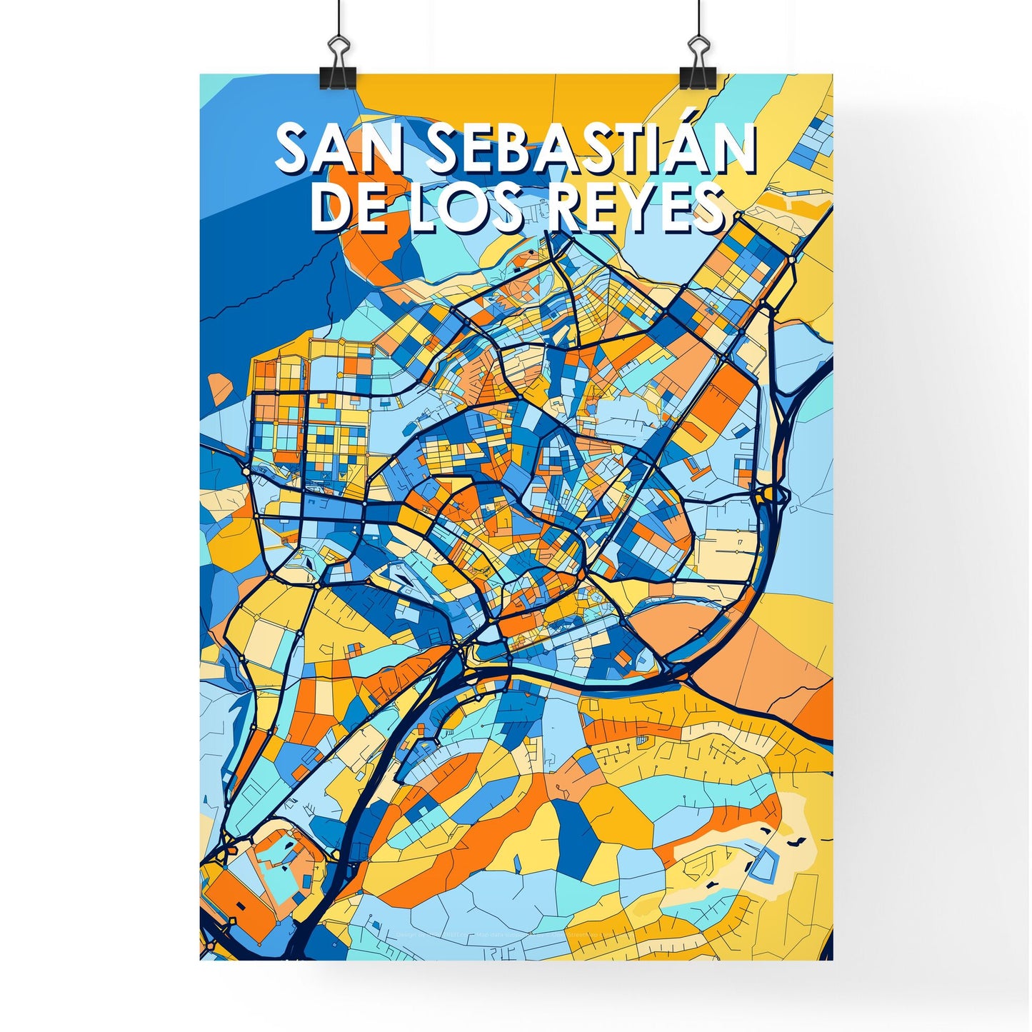 SAN SEBASTIÁN DE LOS REYES SPAIN Vibrant Colorful Art Map Poster Blue Orange