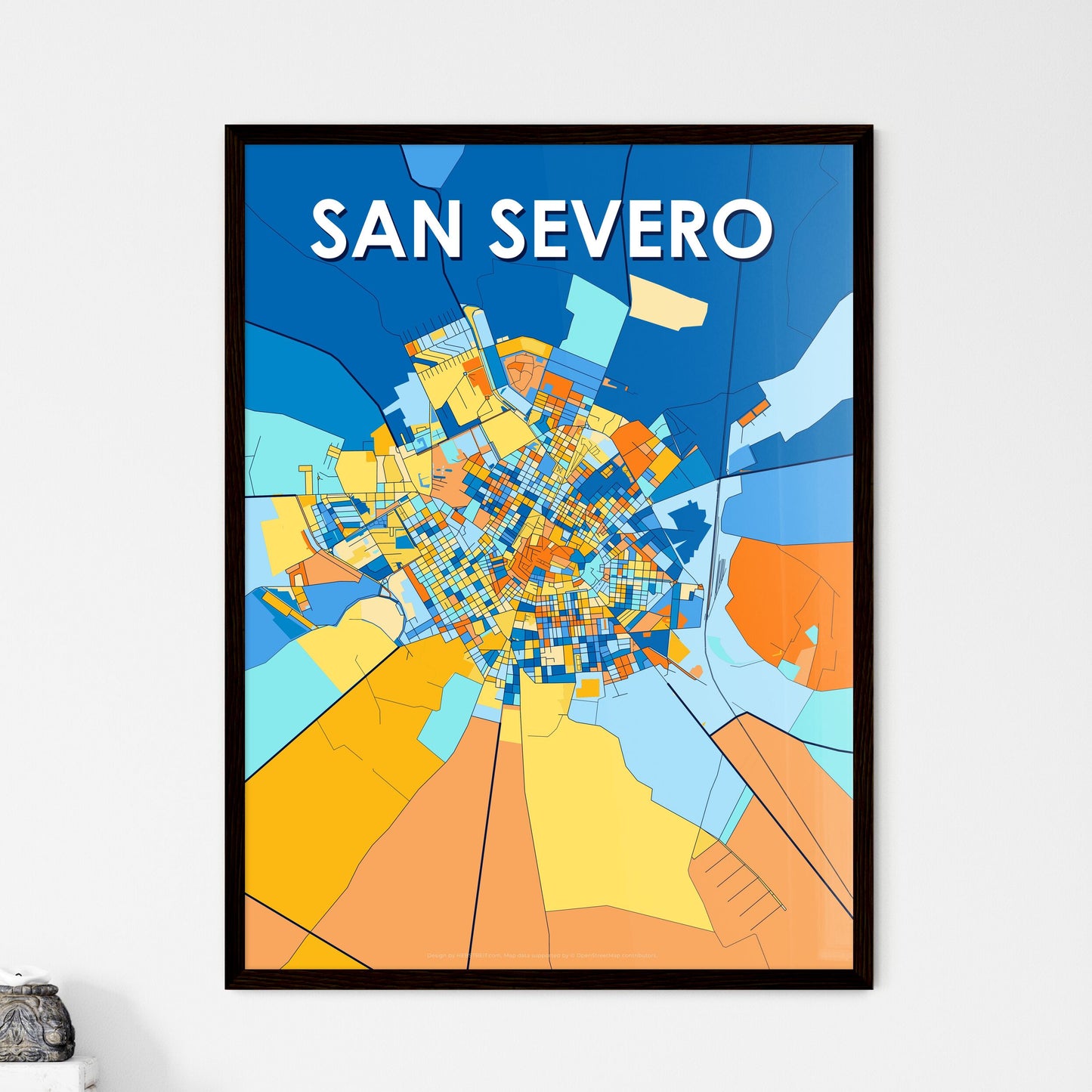 SAN SEVERO ITALY Vibrant Colorful Art Map Poster Blue Orange