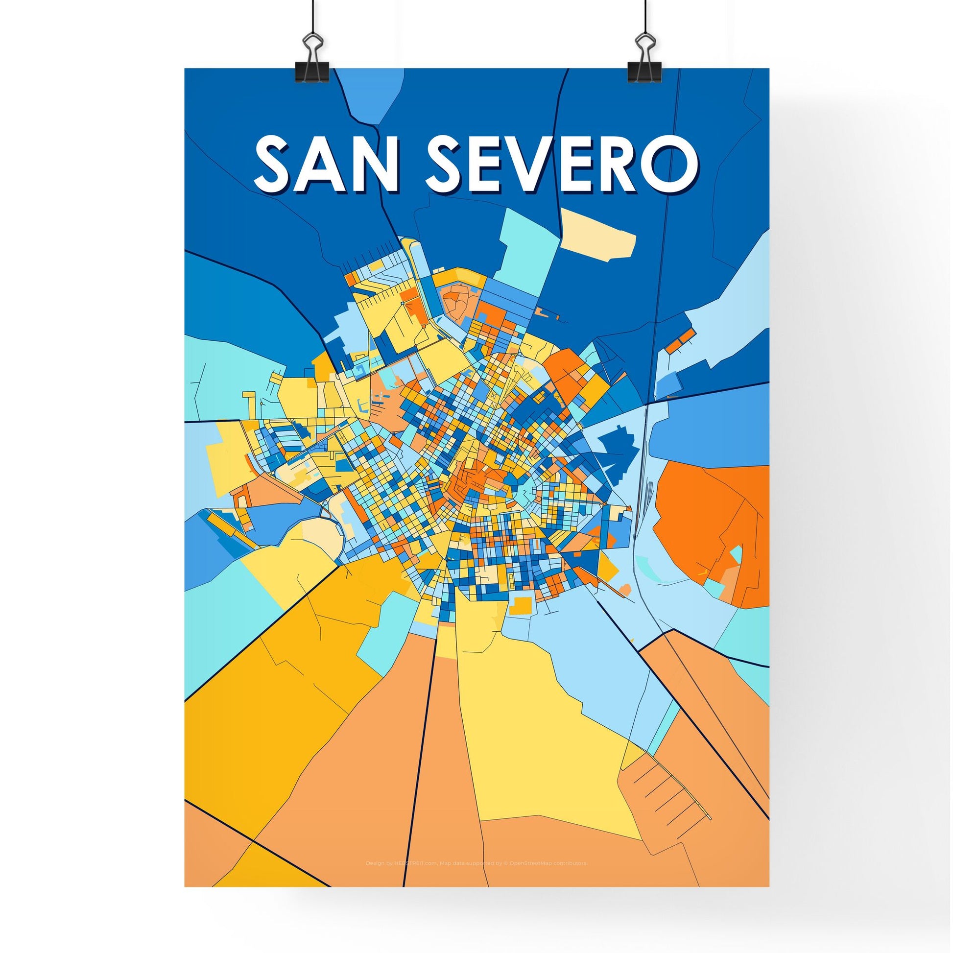 SAN SEVERO ITALY Vibrant Colorful Art Map Poster Blue Orange