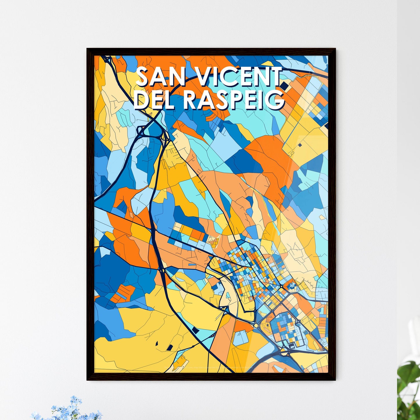 SAN VICENT DEL RASPEIG SPAIN Vibrant Colorful Art Map Poster Blue Orange