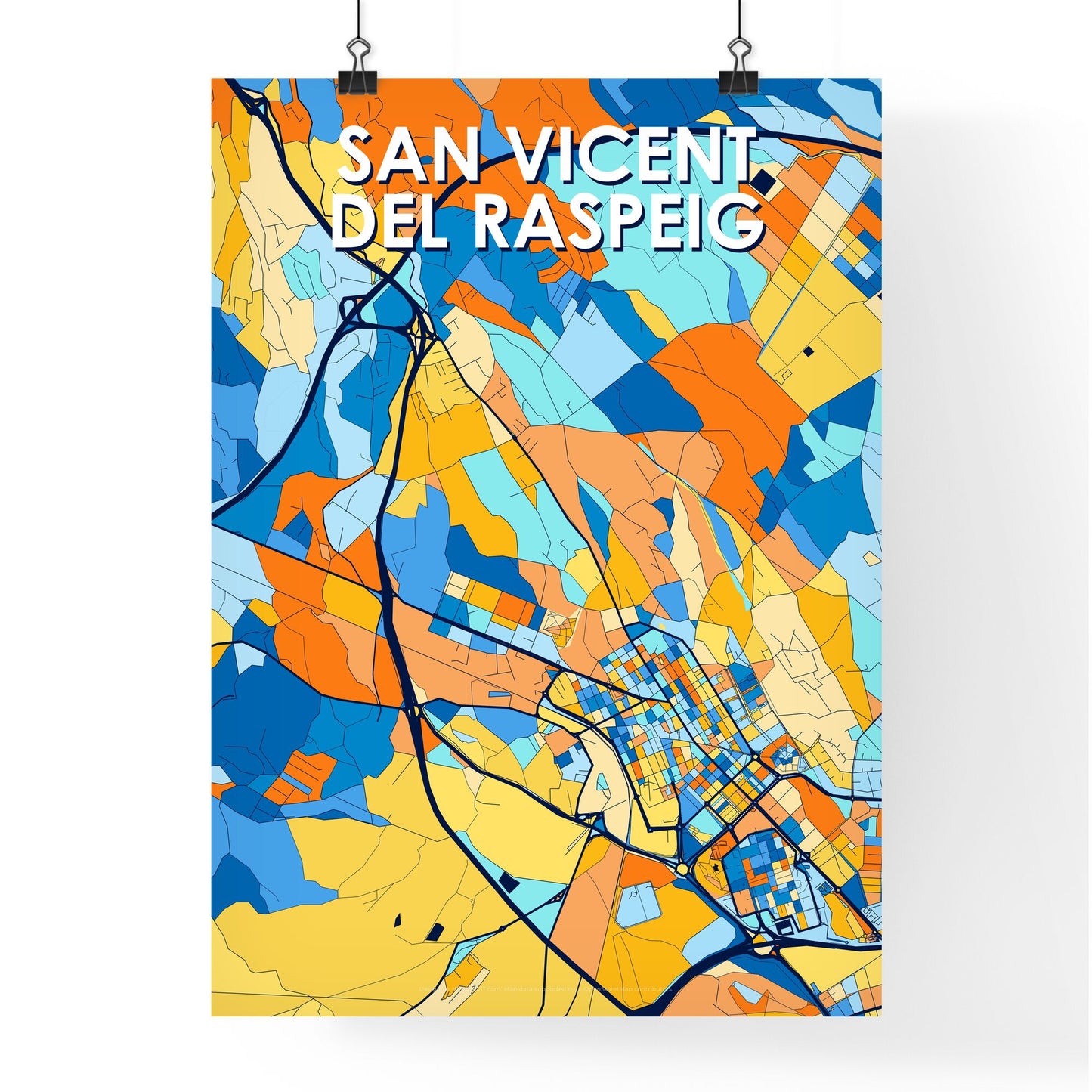 SAN VICENT DEL RASPEIG SPAIN Vibrant Colorful Art Map Poster Blue Orange