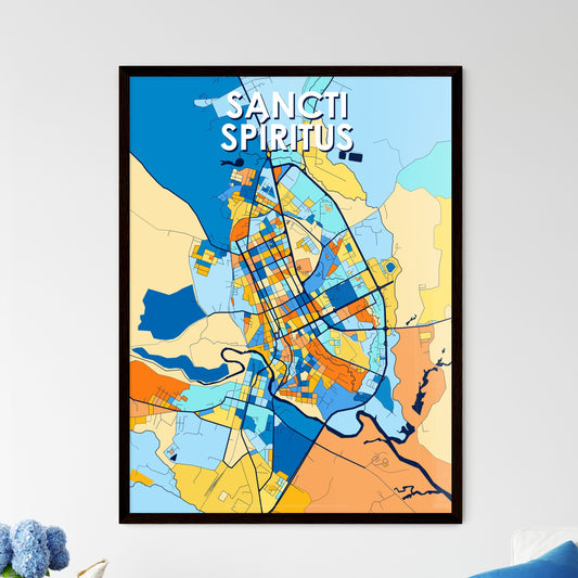 SANCTI SPÍRITUS CUBA Vibrant Colorful Art Map Poster Blue Orange