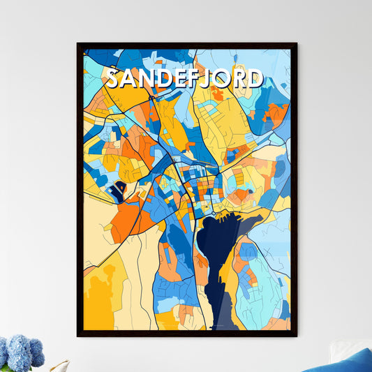 SANDEFJORD NORWAY Vibrant Colorful Art Map Poster Blue Orange