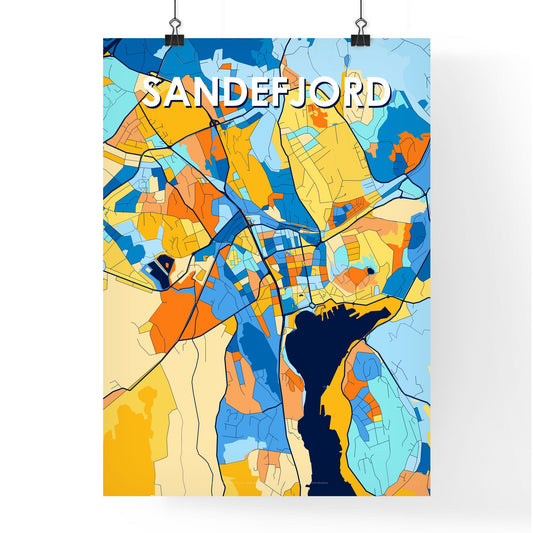 SANDEFJORD NORWAY Vibrant Colorful Art Map Poster Blue Orange