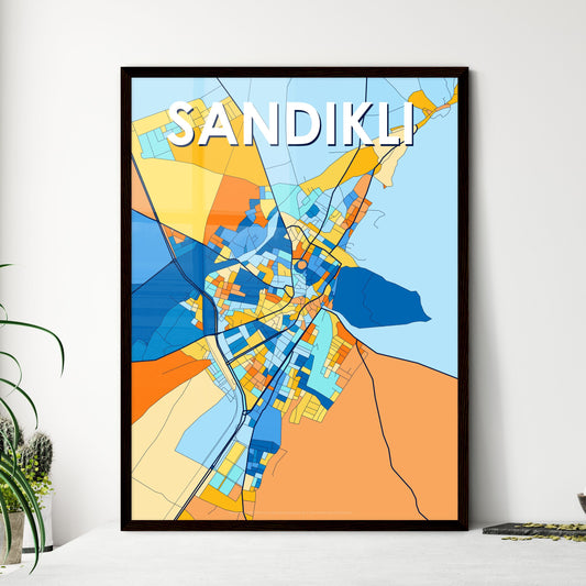 SANDIKLI TURKEY Vibrant Colorful Art Map Poster Blue Orange