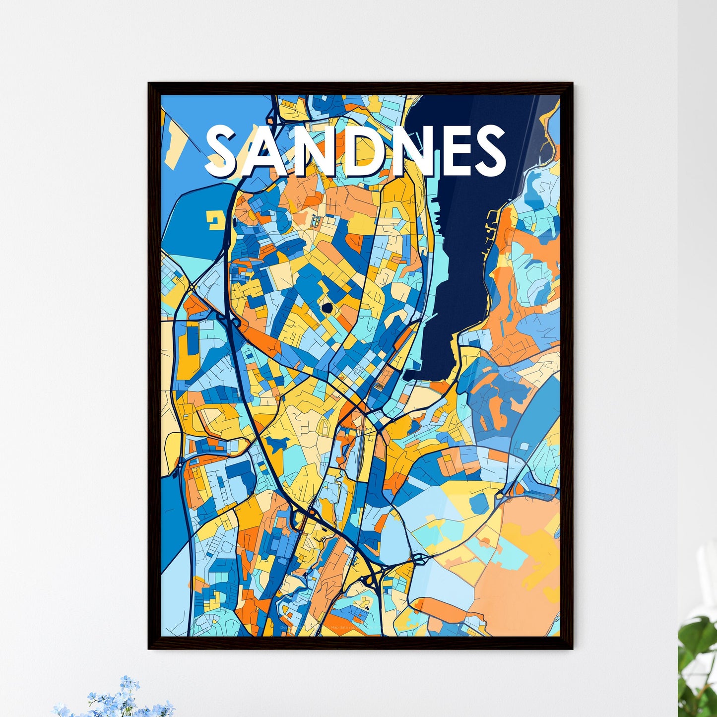 SANDNES NORWAY Vibrant Colorful Art Map Poster Blue Orange