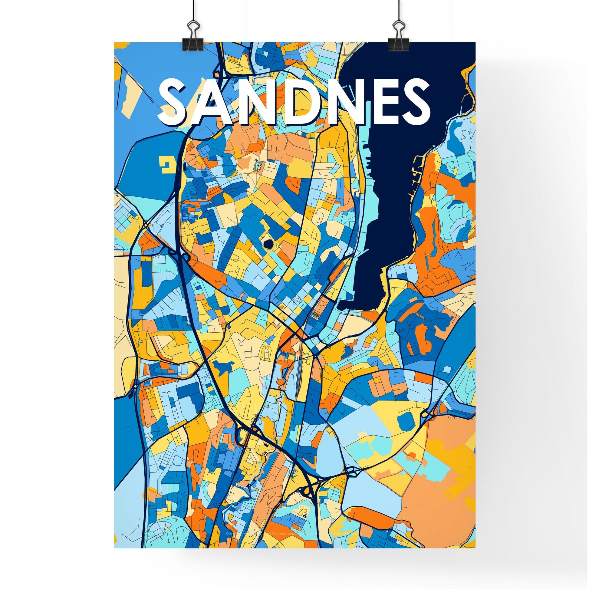 SANDNES NORWAY Vibrant Colorful Art Map Poster Blue Orange