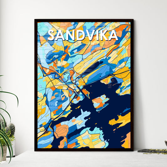 SANDVIKA NORWAY Vibrant Colorful Art Map Poster Blue Orange