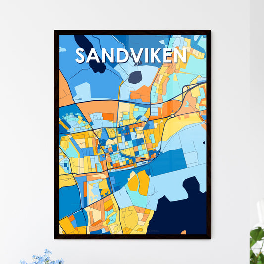 SANDVIKEN SWEDEN Vibrant Colorful Art Map Poster Blue Orange