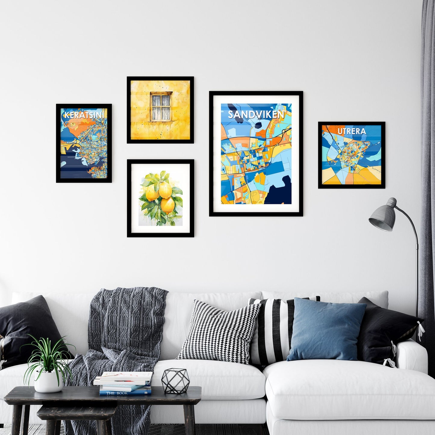 SANDVIKEN SWEDEN Vibrant Colorful Art Map Poster Blue Orange