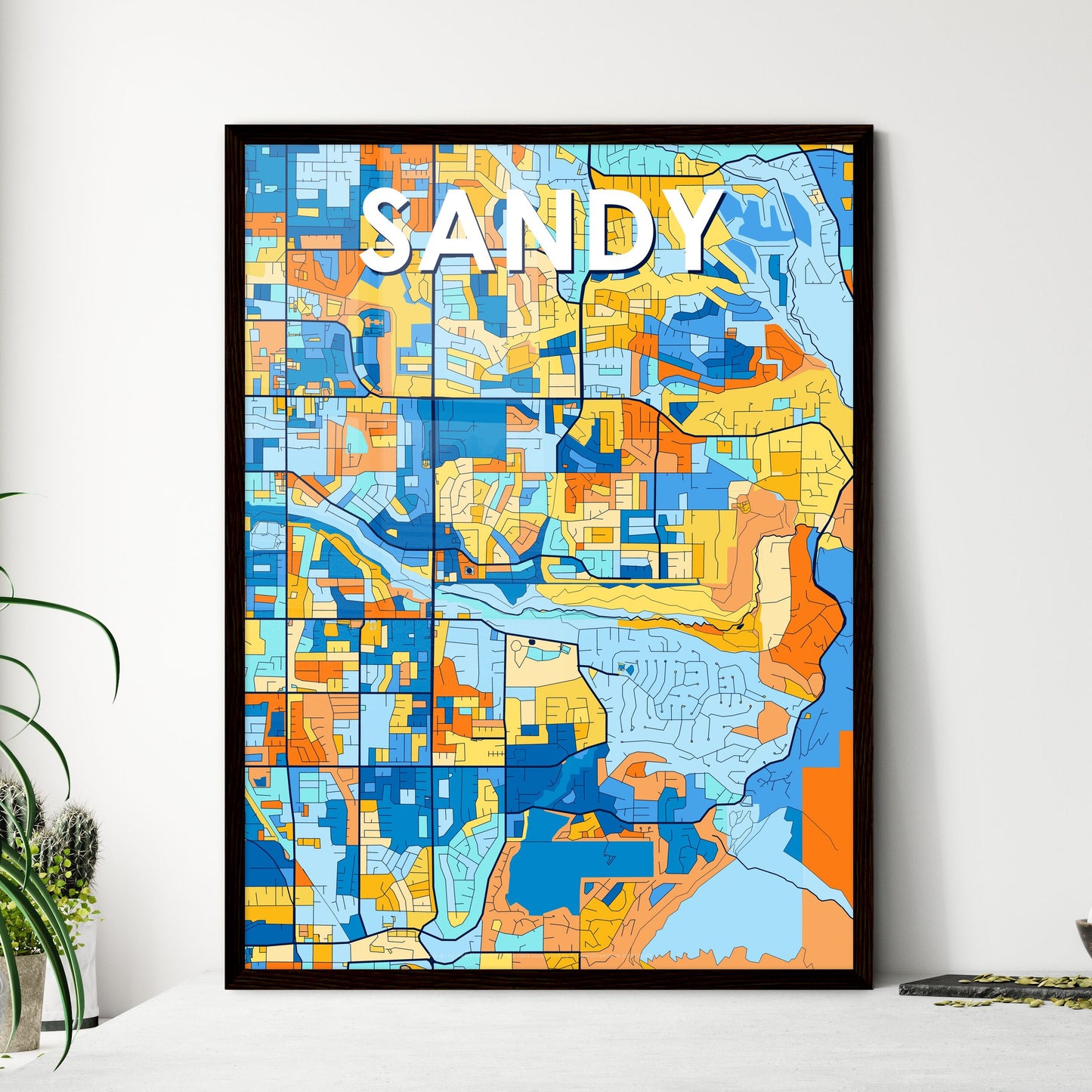 SANDY UTAH Vibrant Colorful Art Map Poster Blue Orange