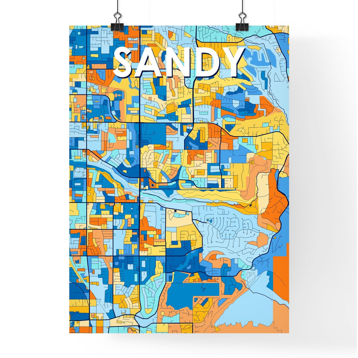 SANDY UTAH Vibrant Colorful Art Map Poster Blue Orange