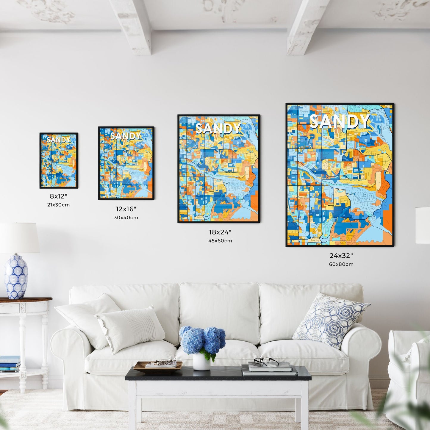 SANDY UTAH Vibrant Colorful Art Map Poster Blue Orange